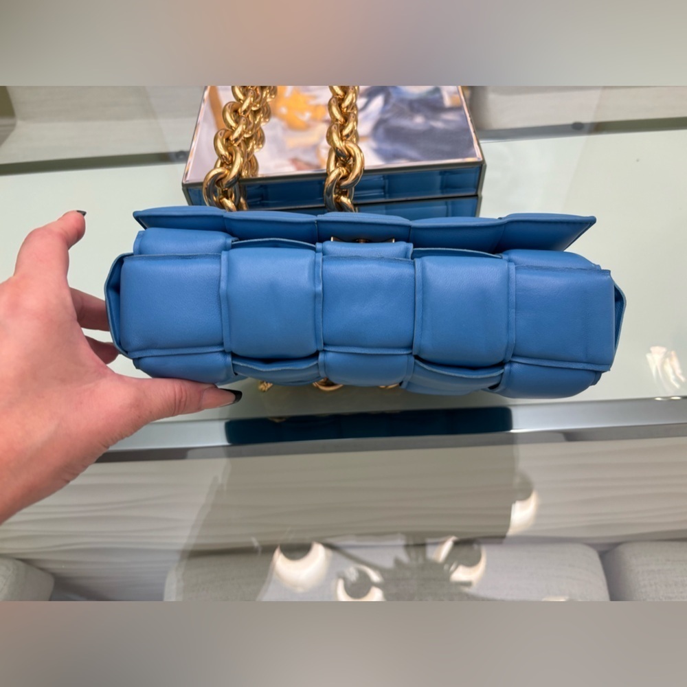 Authentic Blue Quilted Padded Chain Cassette Bag - Picture 11 of 13